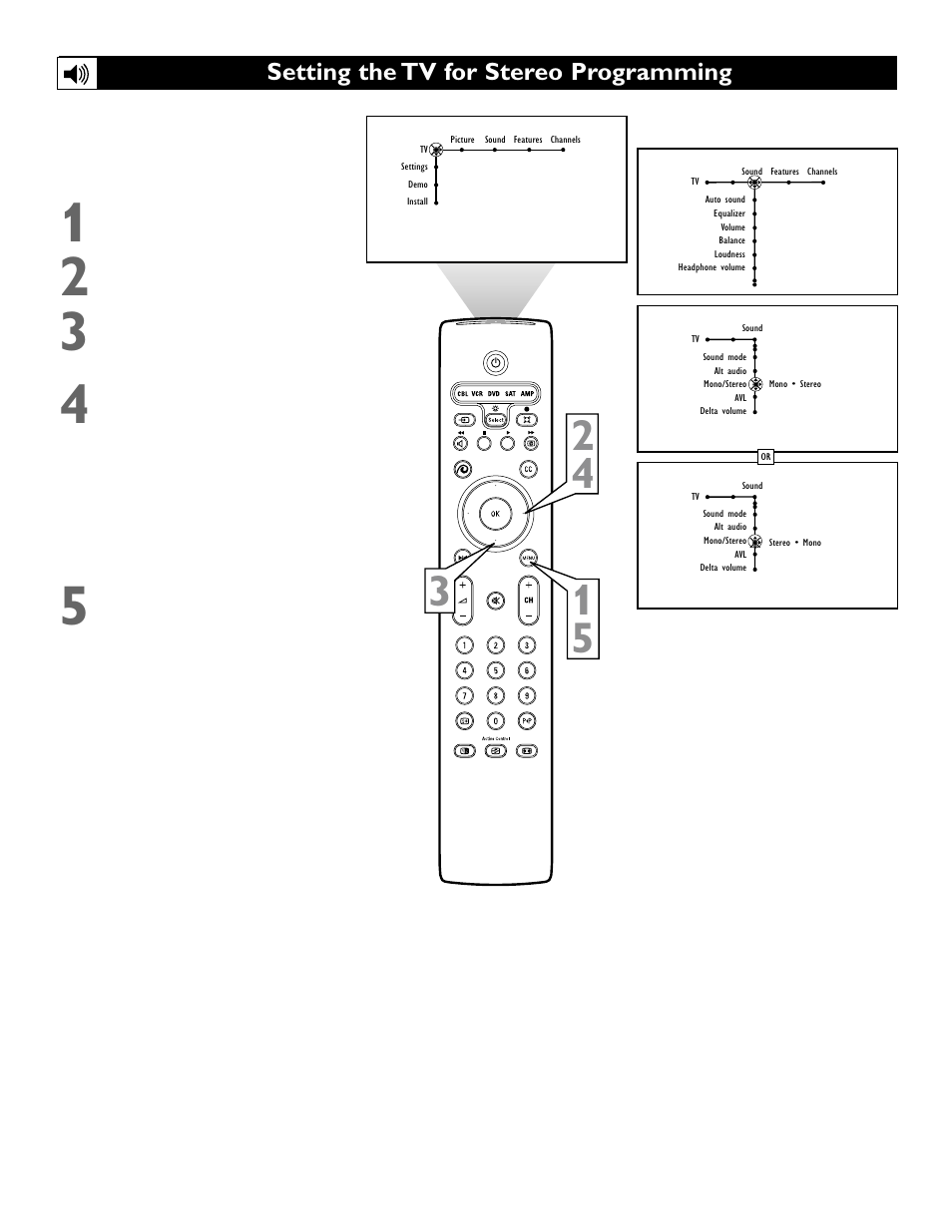 Setting the tv for stereo programming | Polycom 55PP9753 User Manual | Page 44 / 80