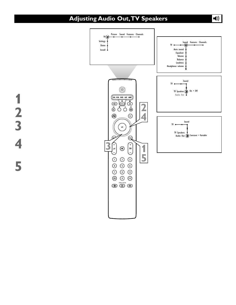 Adjusting audio out,tv speakers | Polycom 55PP9753 User Manual | Page 47 / 80