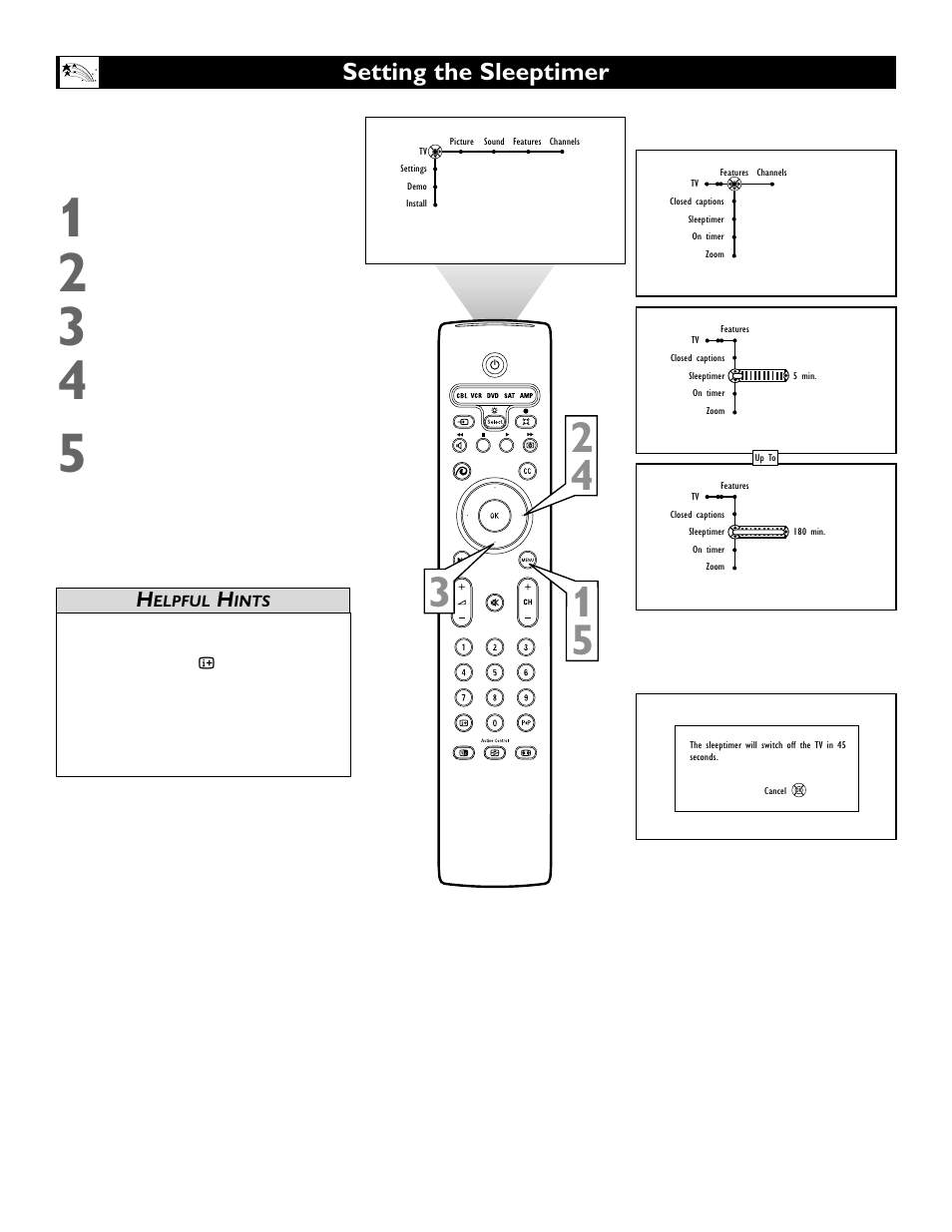 Setting the sleeptimer | Polycom 55PP9753 User Manual | Page 48 / 80