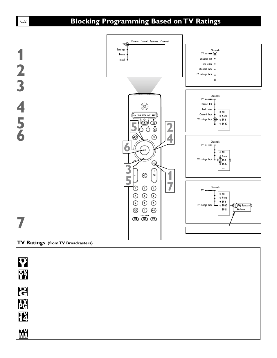 Blocking programming based on tv ratings | Polycom 55PP9753 User Manual | Page 55 / 80