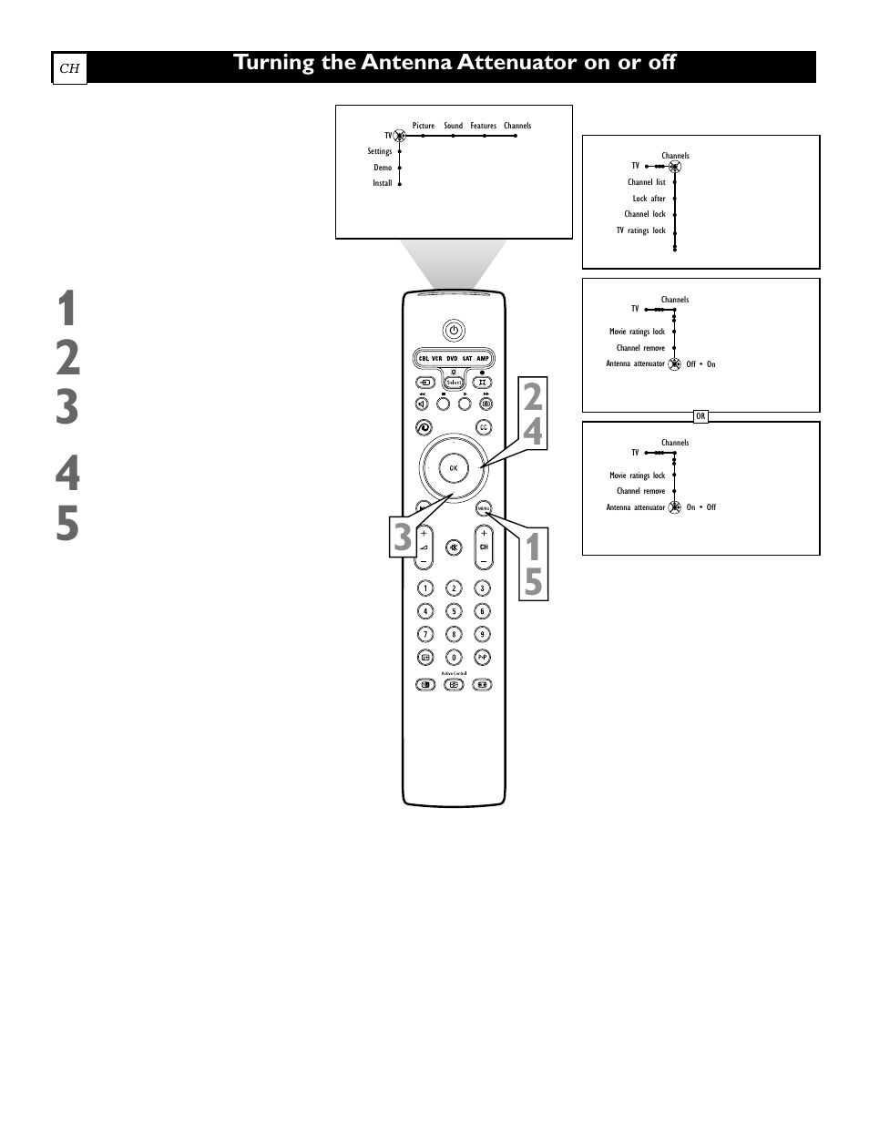 Turning the antenna attenuator on or off | Polycom 55PP9753 User Manual | Page 57 / 80