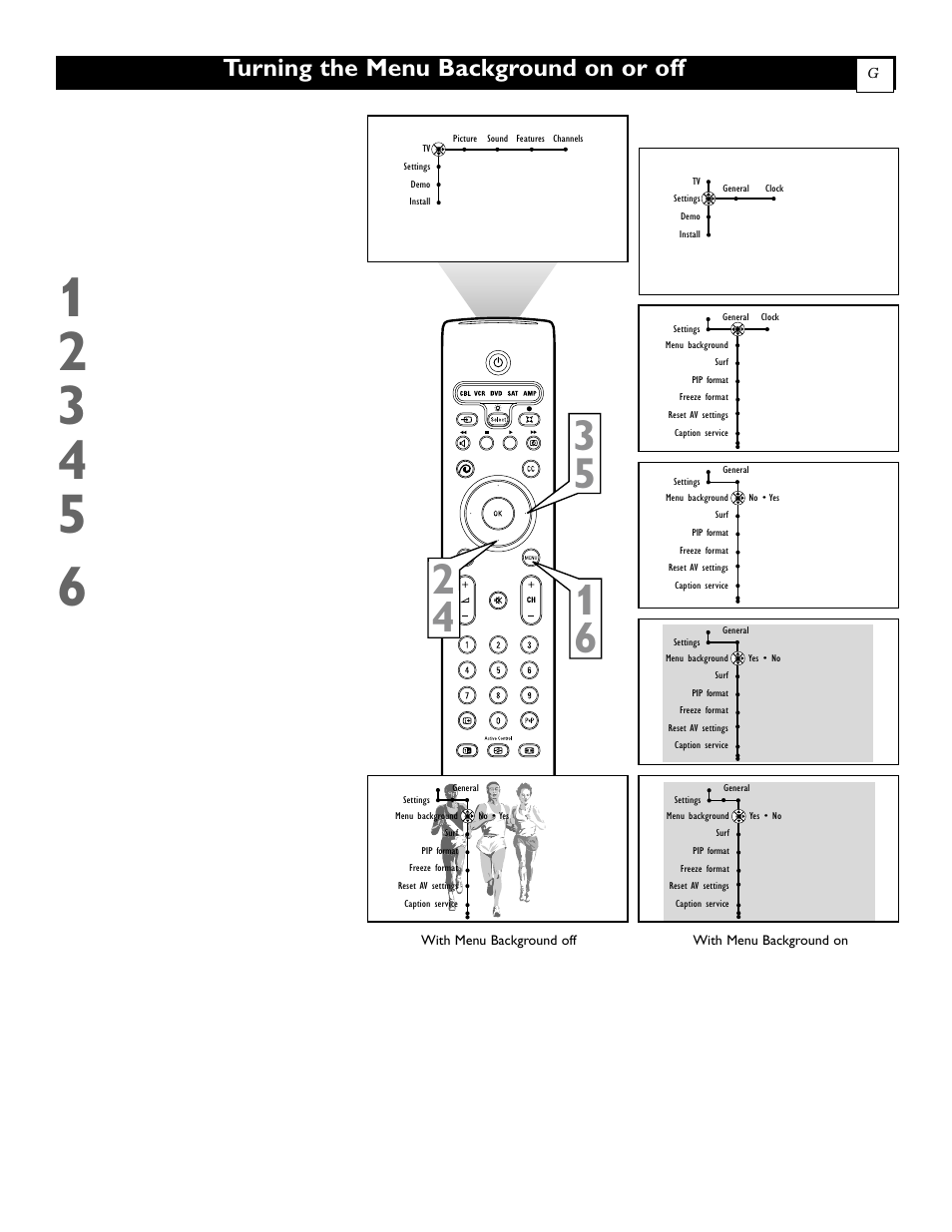 Turning the menu background on or off | Polycom 55PP9753 User Manual | Page 58 / 80