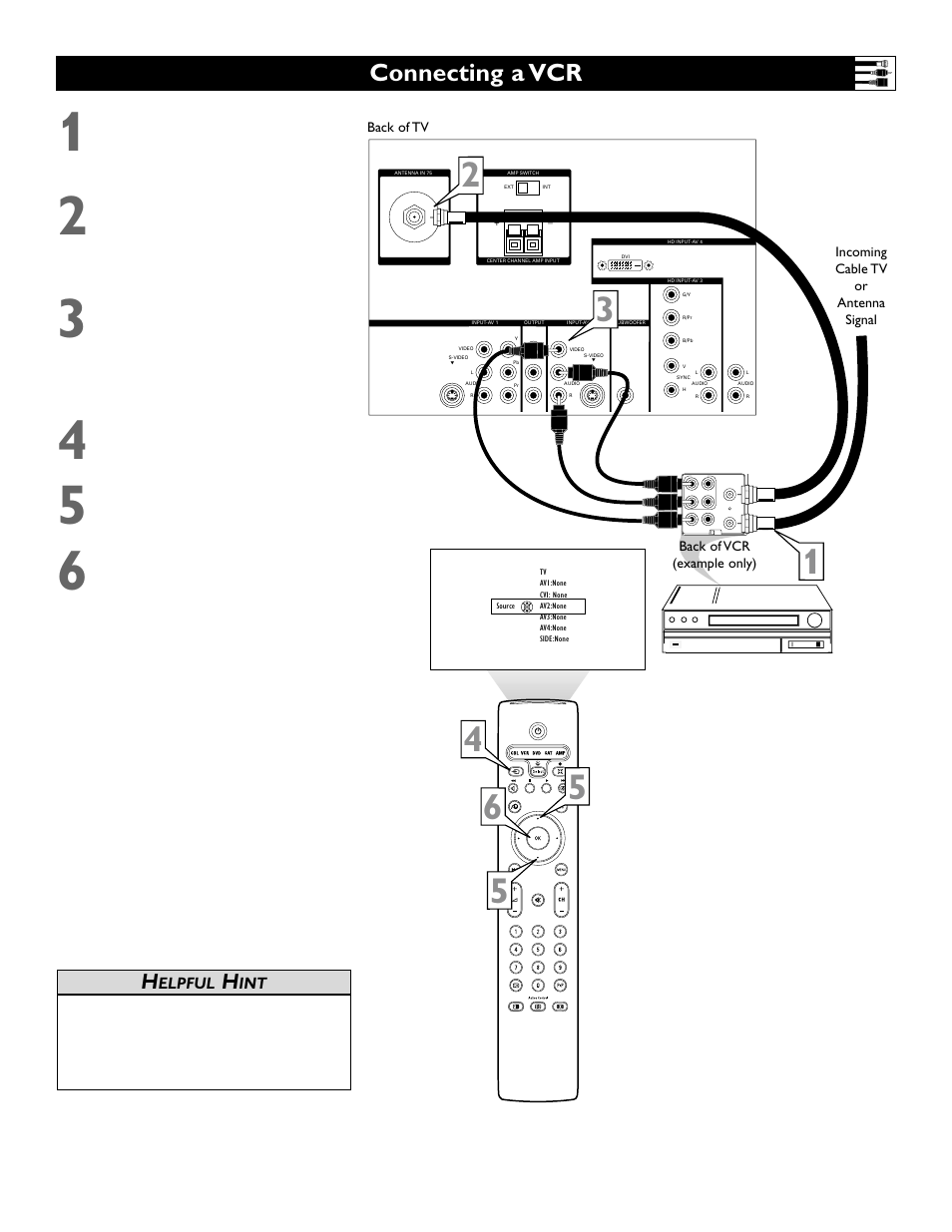 Connecting a vcr | Polycom 55PP9753 User Manual | Page 9 / 80