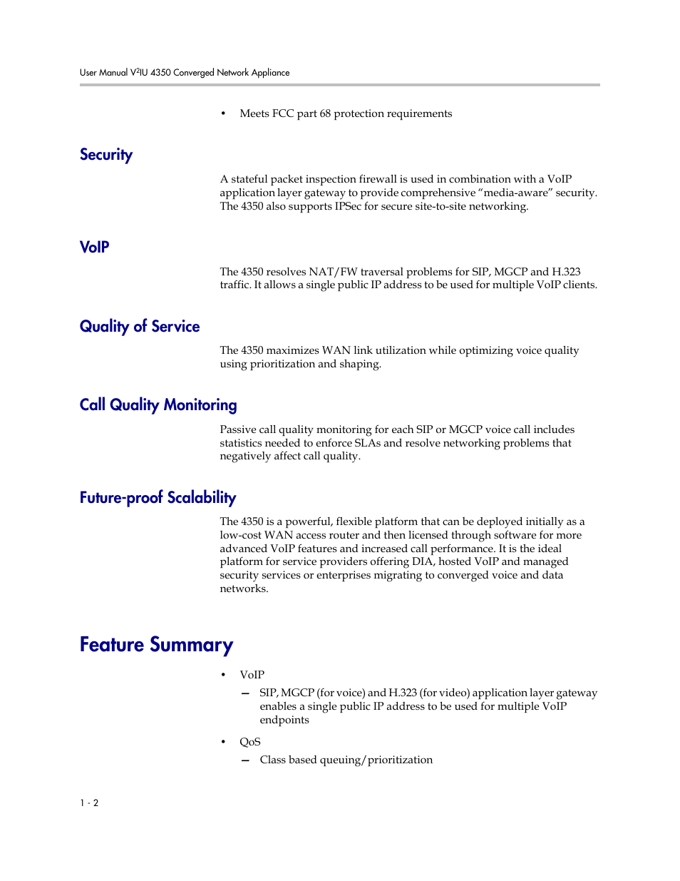 Security, Voip, Quality of service | Call quality monitoring, Future-proof scalability, Feature summary, Feature summary –2 | Polycom V2IU 4350 User Manual | Page 10 / 120