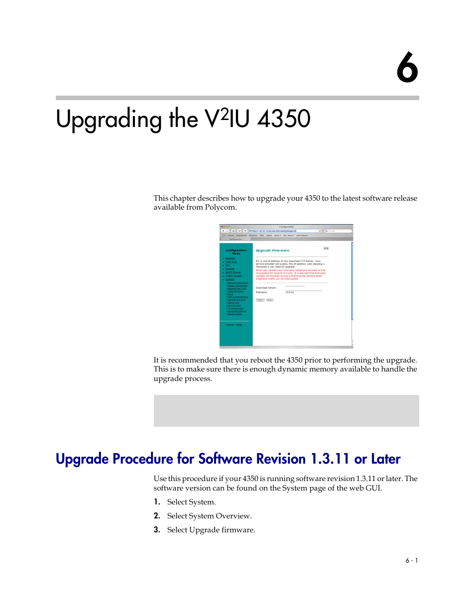 Upgrading the v2iu 4350, 6 upgrading the v2iu 4350 –1, Upgrading the v | Iu 4350 | Polycom V2IU 4350 User Manual | Page 105 / 120