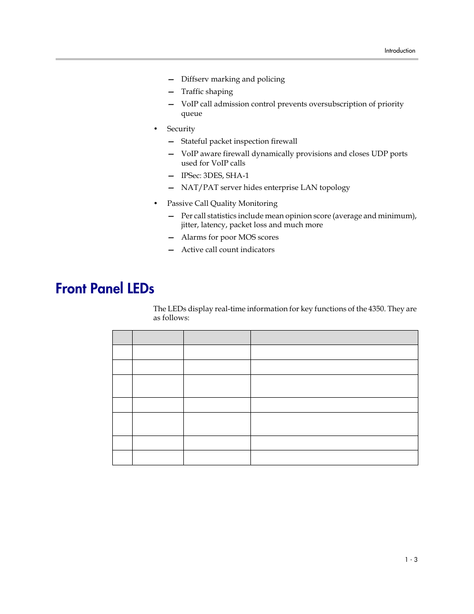 Front panel leds, Front panel leds –3 | Polycom V2IU 4350 User Manual | Page 11 / 120