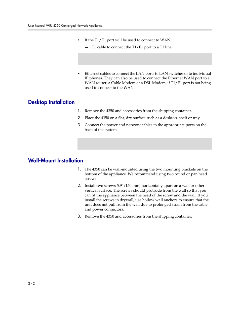 Desktop installation, Wall-mount installation, Desktop installation –2 wall-mount installation –2 | Polycom V2IU 4350 User Manual | Page 14 / 120