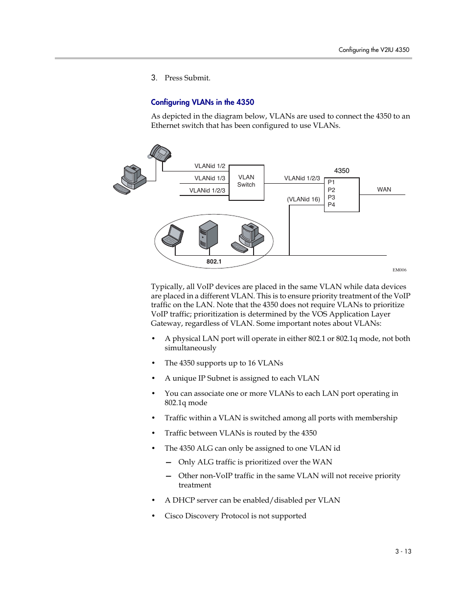 Configuring vlans in the 4350, Configuring vlans in the 4350 –13 | Polycom V2IU 4350 User Manual | Page 31 / 120