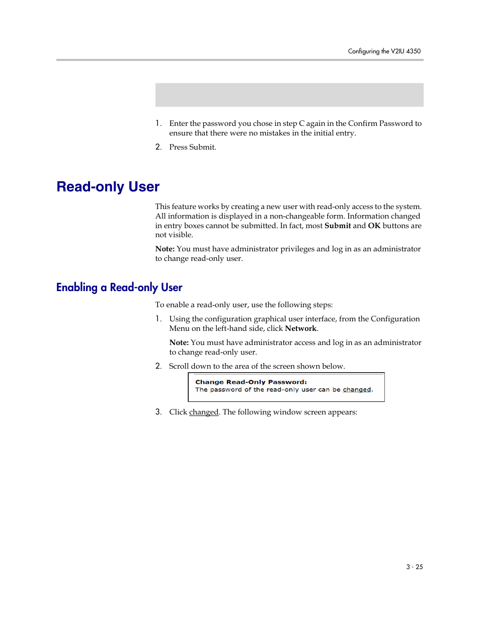 Read-only user, Enabling a read-only user, Read-only user –25 | Enabling a read-only user –25 | Polycom V2IU 4350 User Manual | Page 43 / 120