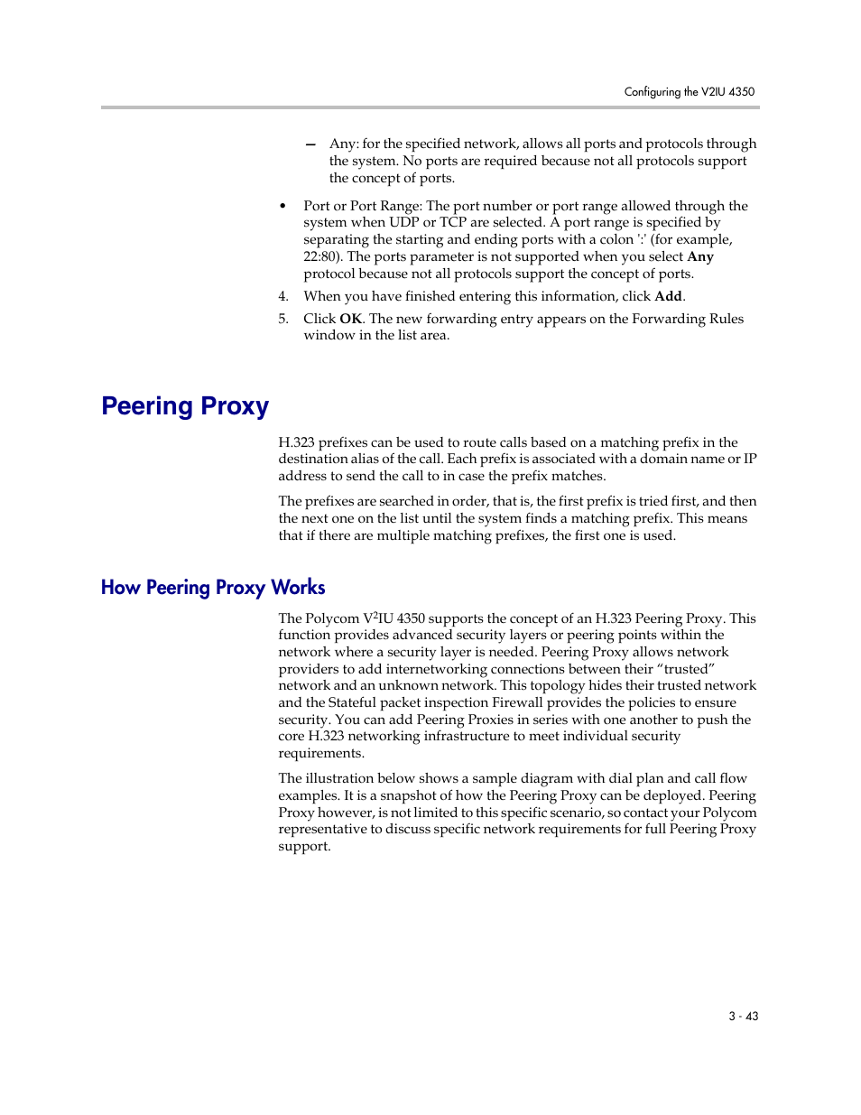 Peering proxy, How peering proxy works, Peering proxy –43 | How peering proxy works –43 | Polycom V2IU 4350 User Manual | Page 61 / 120