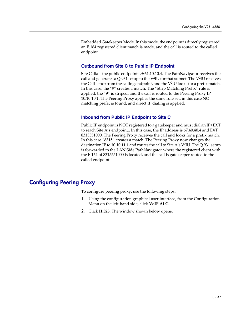 Configuring peering proxy, Configuring peering proxy –47 | Polycom V2IU 4350 User Manual | Page 65 / 120
