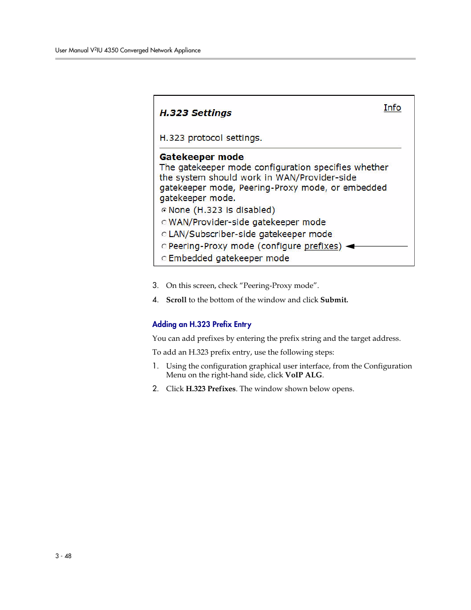 Adding an h.323 prefix entry, Adding an h.323 prefix entry –48 | Polycom V2IU 4350 User Manual | Page 66 / 120