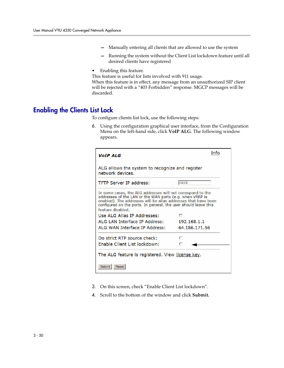 Enabling the clients list lock, Enabling the clients list lock –50 | Polycom V2IU 4350 User Manual | Page 68 / 120