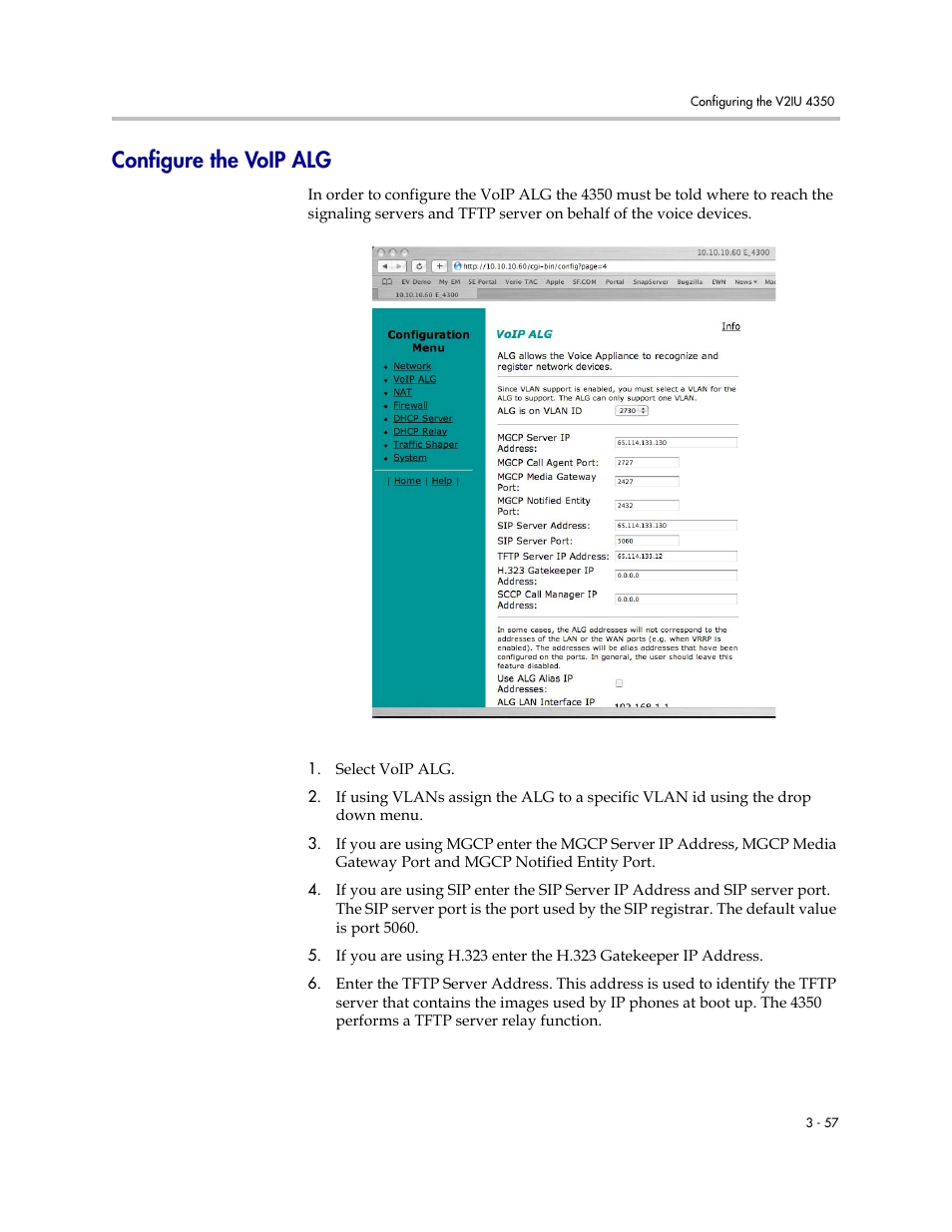 Configure the voip alg, Configure the voip alg –57 | Polycom V2IU 4350 User Manual | Page 75 / 120