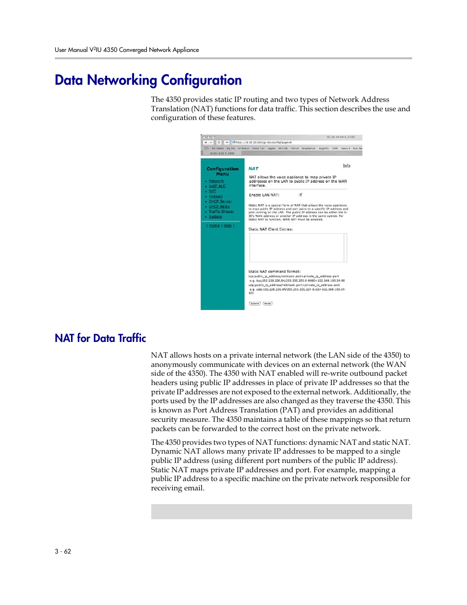 Data networking configuration, Nat for data traffic, Data networking configuration –62 | Nat for data traffic –62 | Polycom V2IU 4350 User Manual | Page 80 / 120