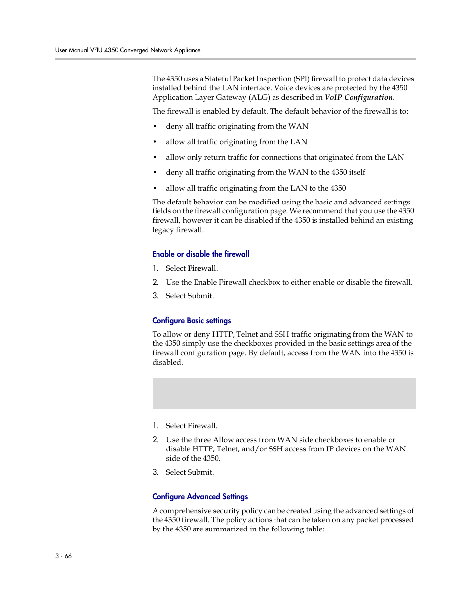 Enable or disable the firewall, Configure basic settings, Configure advanced settings | Polycom V2IU 4350 User Manual | Page 84 / 120