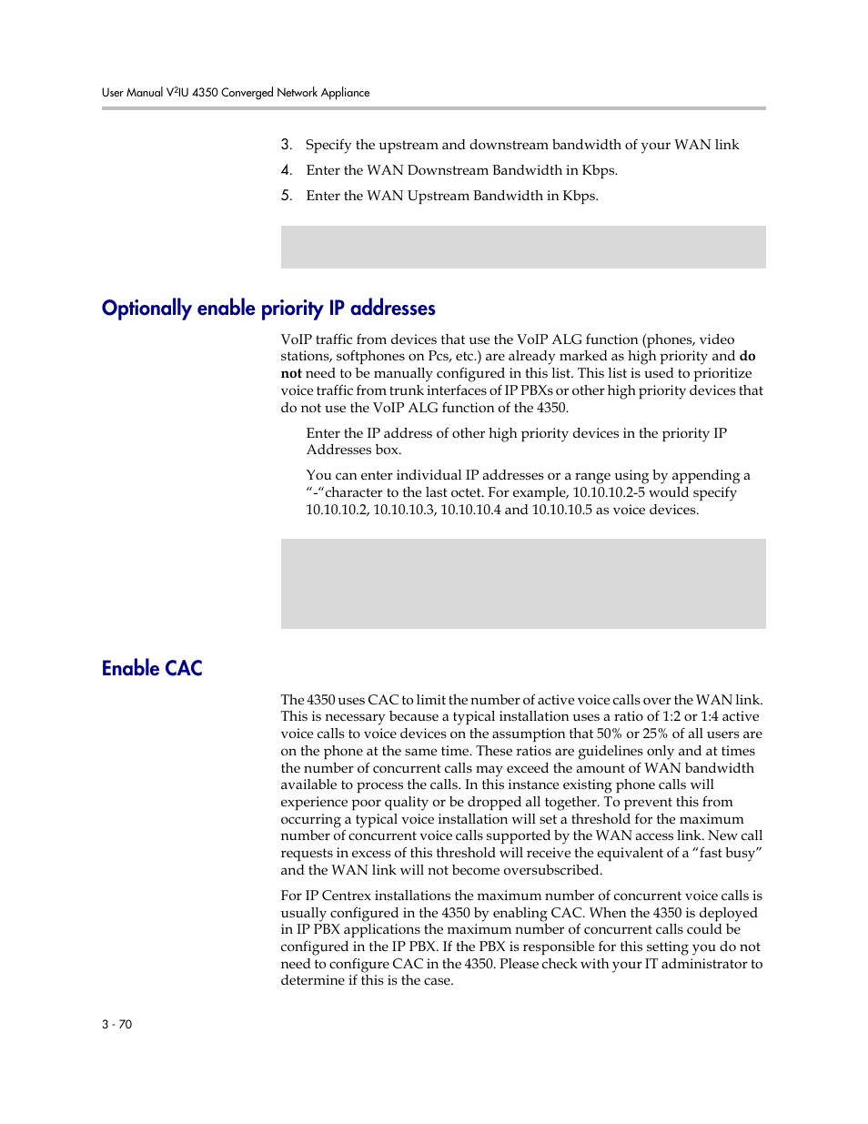 Optionally enable priority ip addresses, Enable cac | Polycom V2IU 4350 User Manual | Page 88 / 120