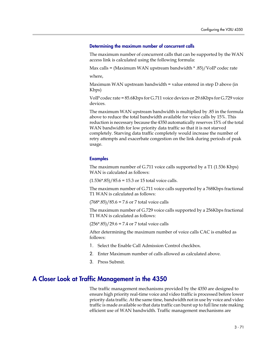 Determining the maximum number of concurrent calls, Examples, A closer look at traffic management in the 4350 | Polycom V2IU 4350 User Manual | Page 89 / 120