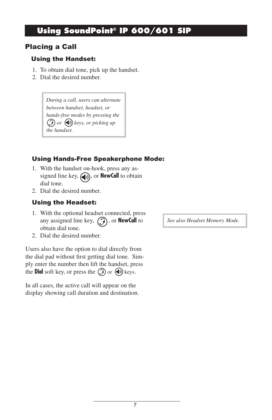 Using soundpoint, Ip 600/601 sip, Placing a call | Polycom IP 600 User Manual | Page 10 / 36