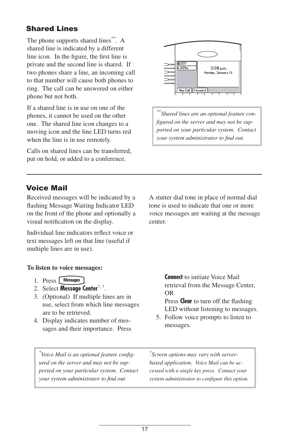 Shared lines, Voice mail, The phone supports shared lines | Select message center | Polycom IP 600 User Manual | Page 20 / 36