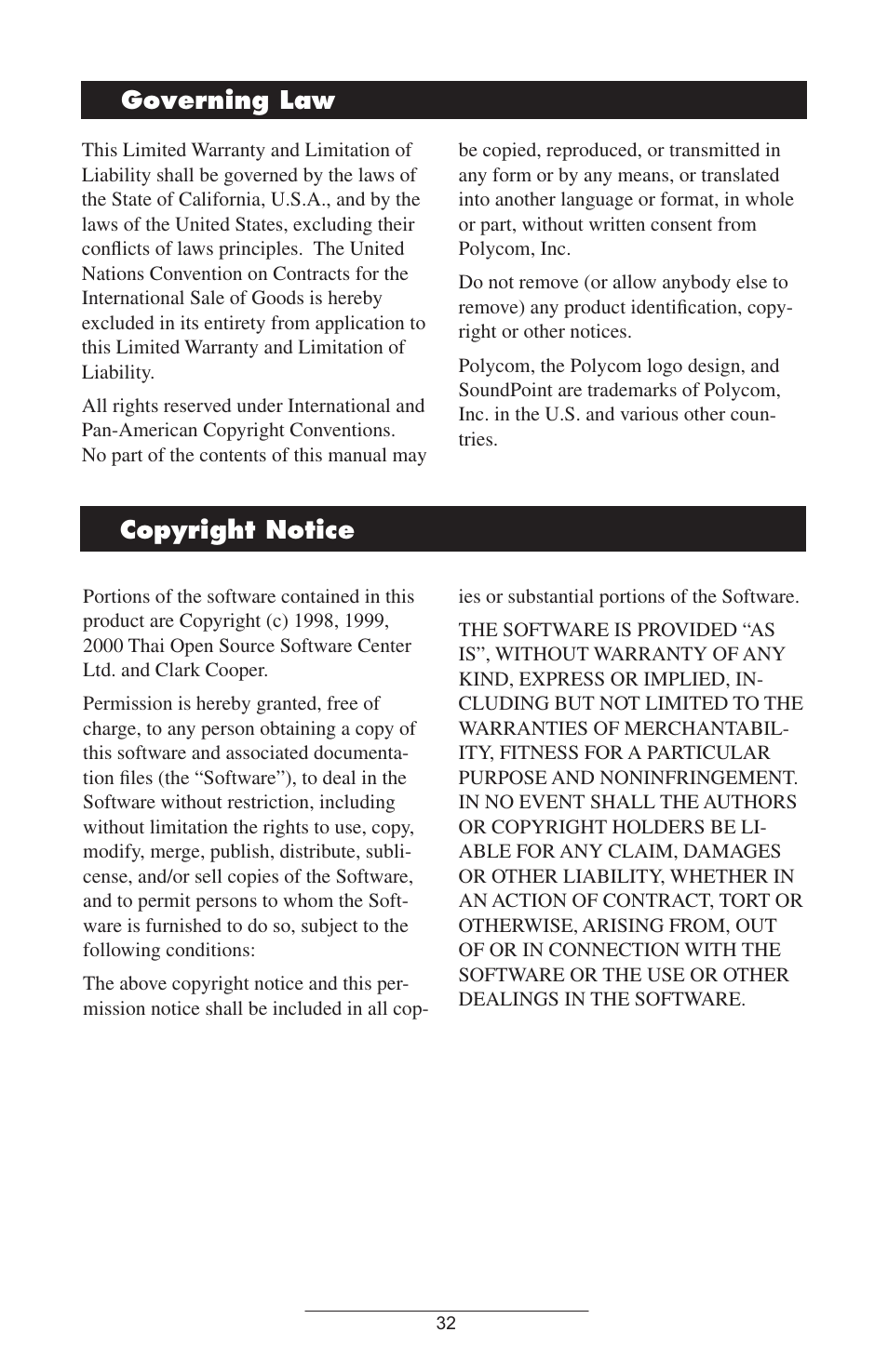 Copyright notice, Governing law | Polycom IP 600 User Manual | Page 35 / 36