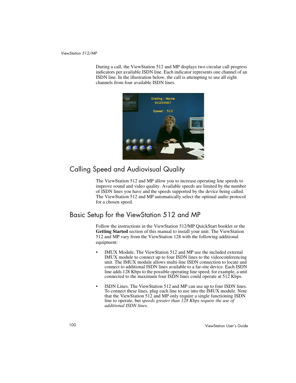 Calling speed and audiovisual quality, Basic setup for the viewstation 512 and mp | Polycom Viewstation MP User Manual | Page 100 / 140