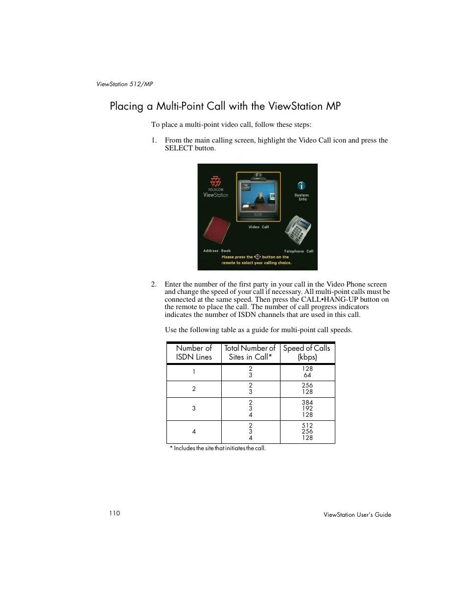 Placing a multi-point call with the viewstation mp | Polycom Viewstation MP User Manual | Page 110 / 140