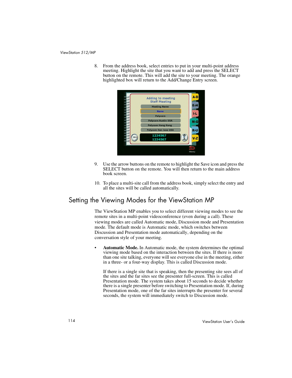 Setting the viewing modes for the viewstation mp | Polycom Viewstation MP User Manual | Page 114 / 140