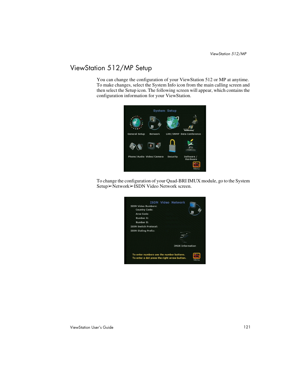 Viewstation 512/mp setup | Polycom Viewstation MP User Manual | Page 121 / 140