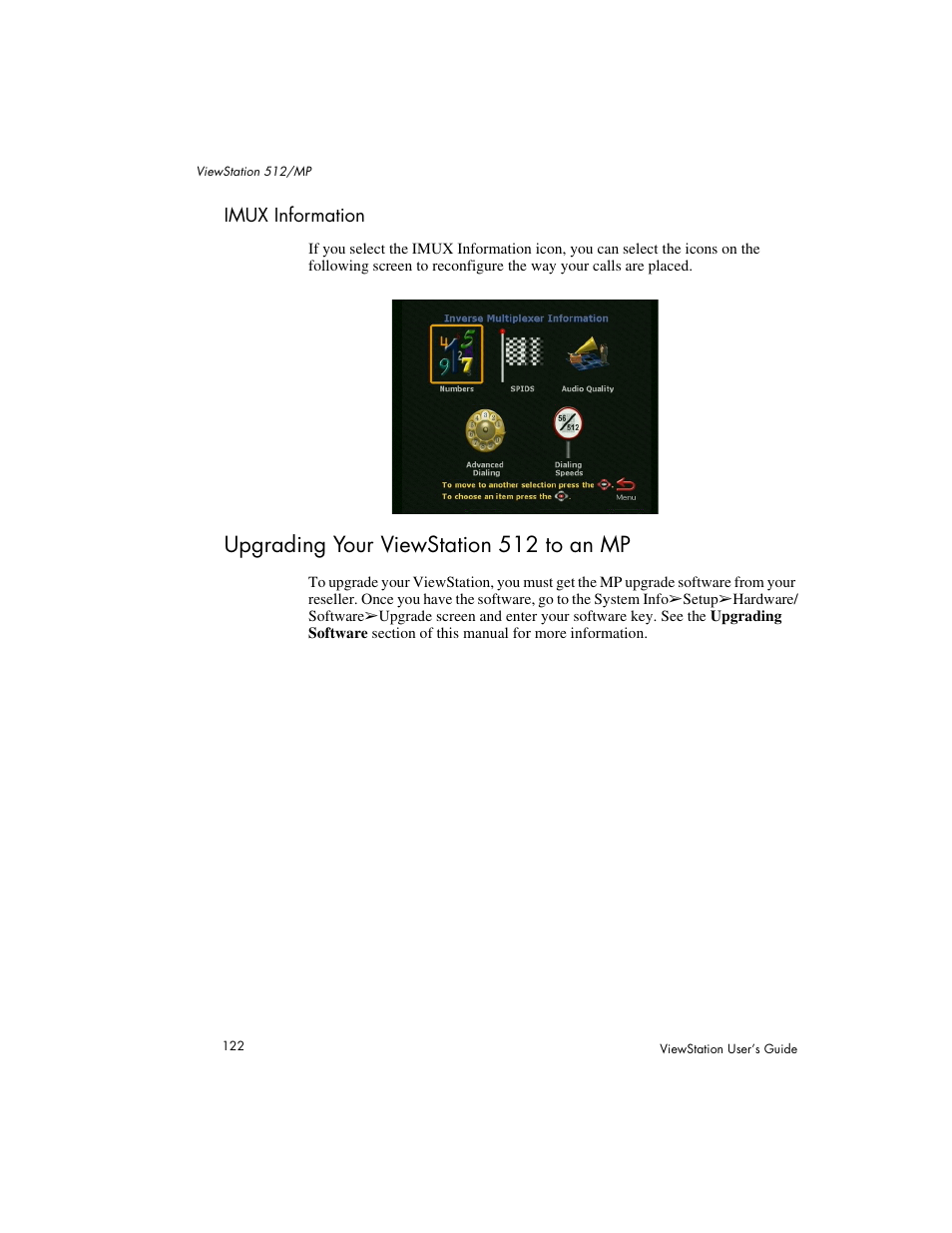 Imux information, Upgrading your viewstation 512 to an mp | Polycom Viewstation MP User Manual | Page 122 / 140