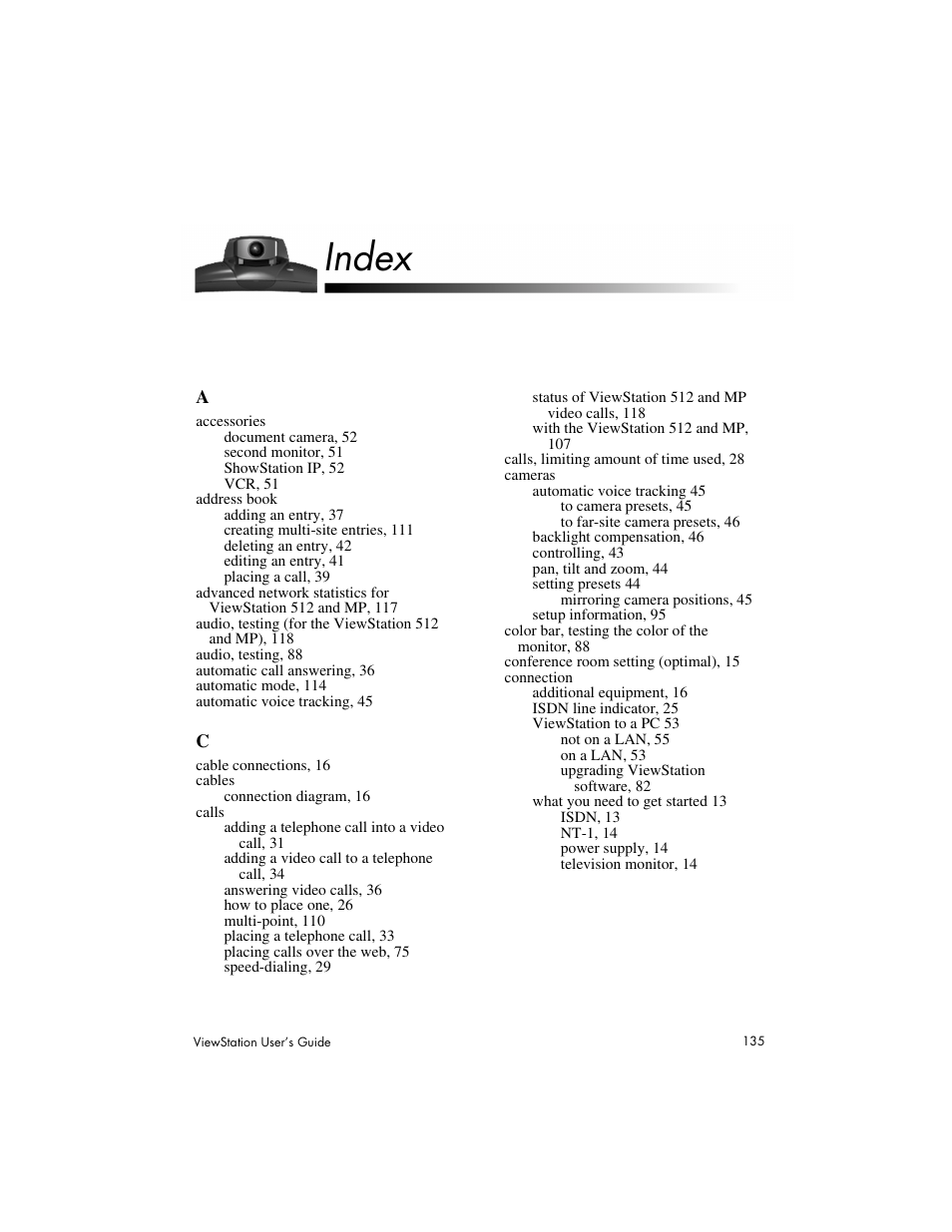 Index | Polycom Viewstation MP User Manual | Page 135 / 140