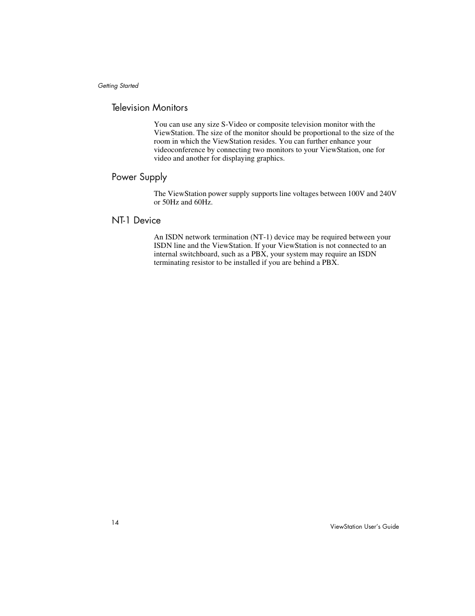 Television monitors power supply nt-1 device | Polycom Viewstation MP User Manual | Page 14 / 140