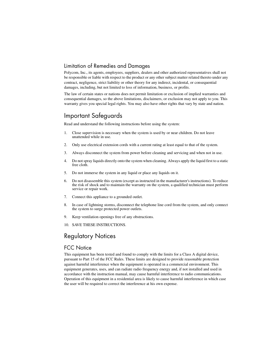 Important safeguards, Regulatory notices | Polycom Viewstation MP User Manual | Page 3 / 140