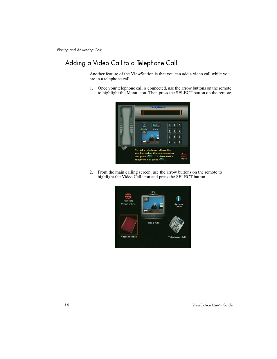 Adding a video call to a telephone call | Polycom Viewstation MP User Manual | Page 34 / 140