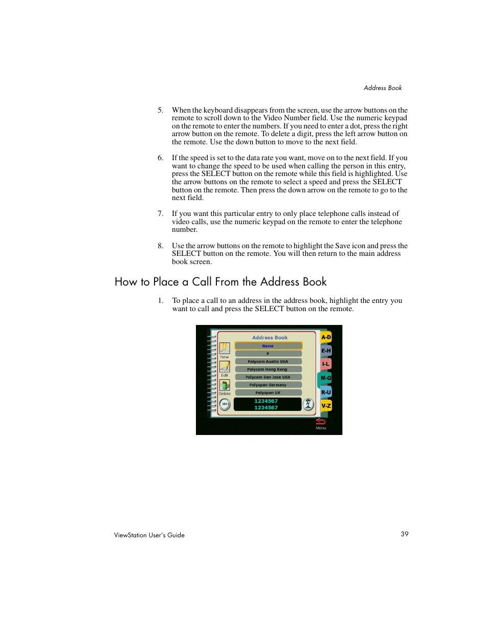 How to place a call from the address book | Polycom Viewstation MP User Manual | Page 39 / 140