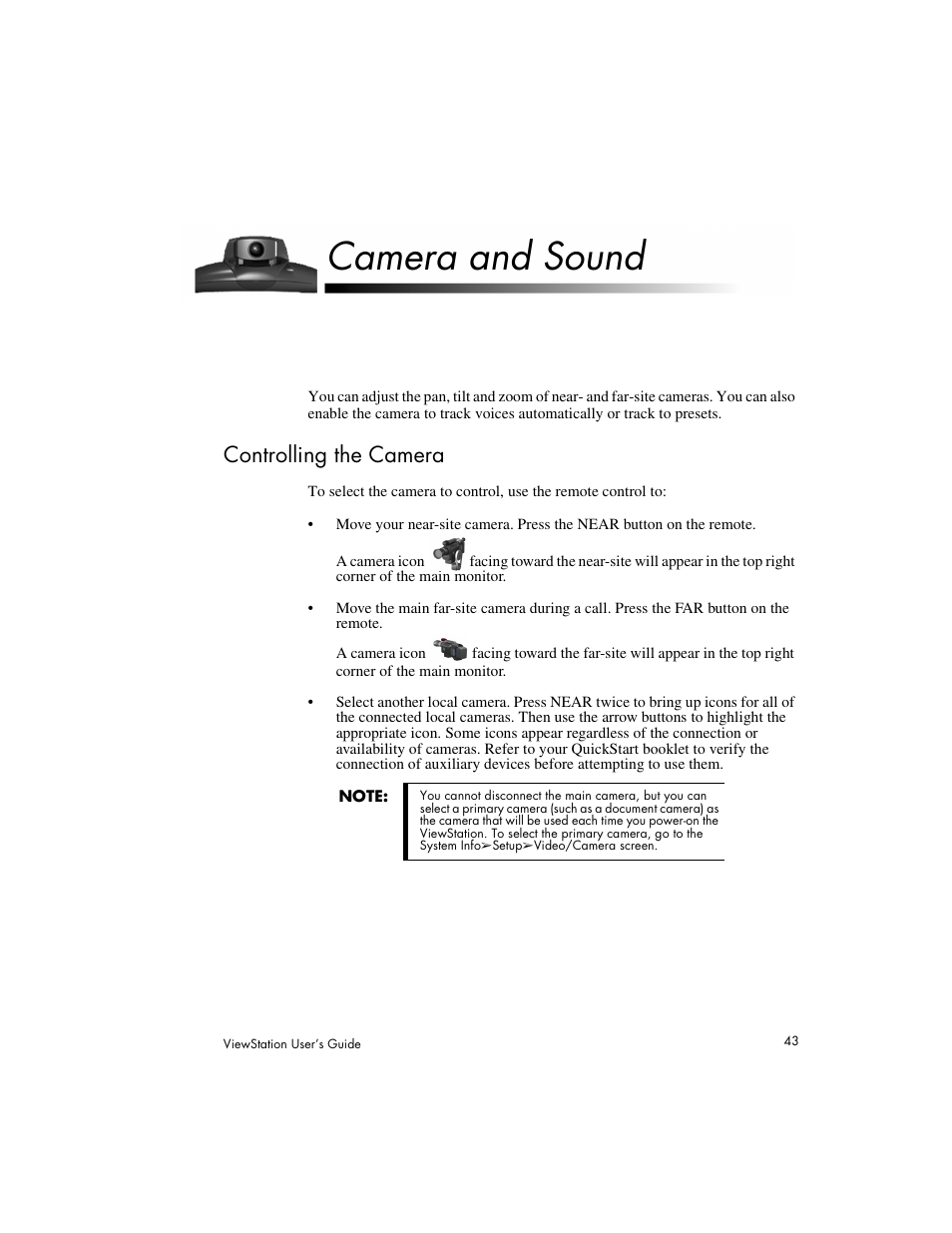 Camera and sound, Controlling the camera | Polycom Viewstation MP User Manual | Page 43 / 140
