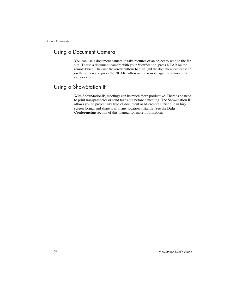 Using a document camera using a showstation ip, Using a document camera, Using a showstation ip | Polycom Viewstation MP User Manual | Page 52 / 140