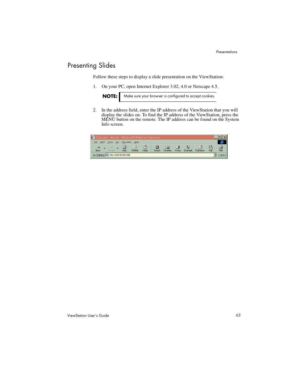 Presenting slides | Polycom Viewstation MP User Manual | Page 63 / 140