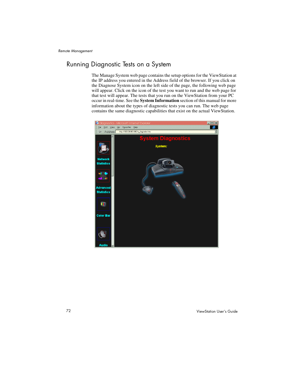 Running diagnostic tests on a system | Polycom Viewstation MP User Manual | Page 72 / 140