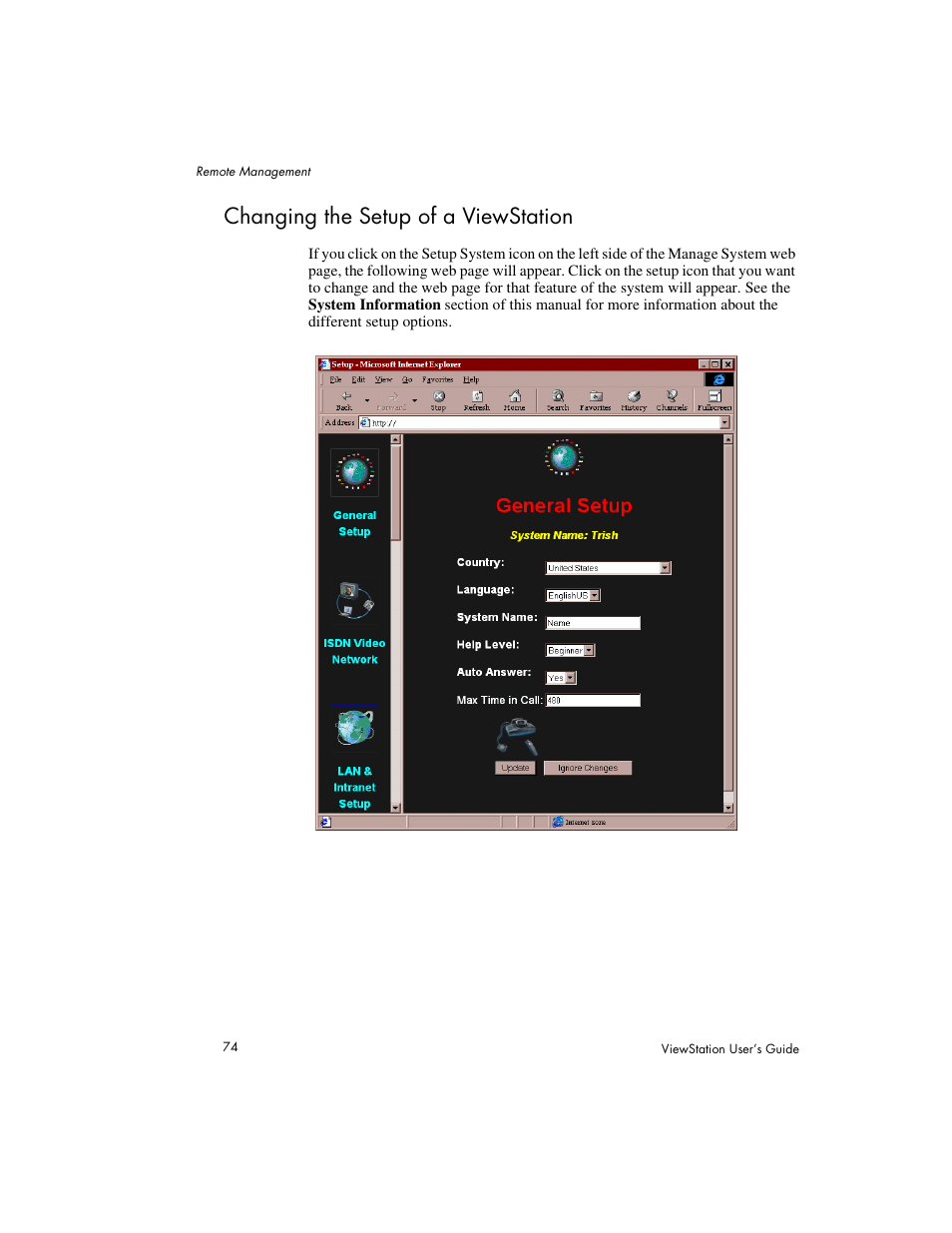 Changing the setup of a viewstation | Polycom Viewstation MP User Manual | Page 74 / 140