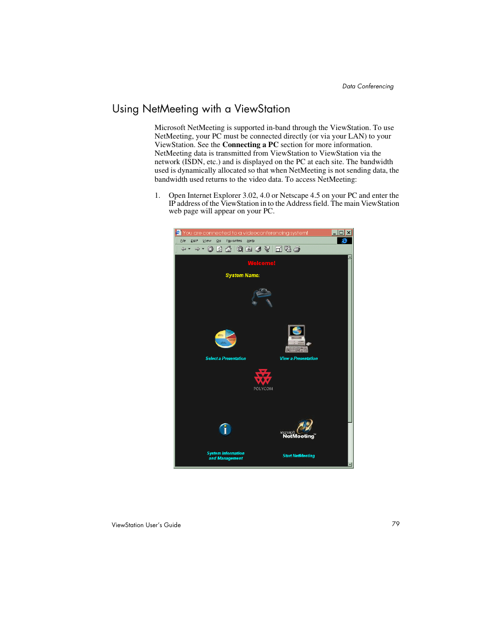 Using netmeeting with a viewstation | Polycom Viewstation MP User Manual | Page 79 / 140