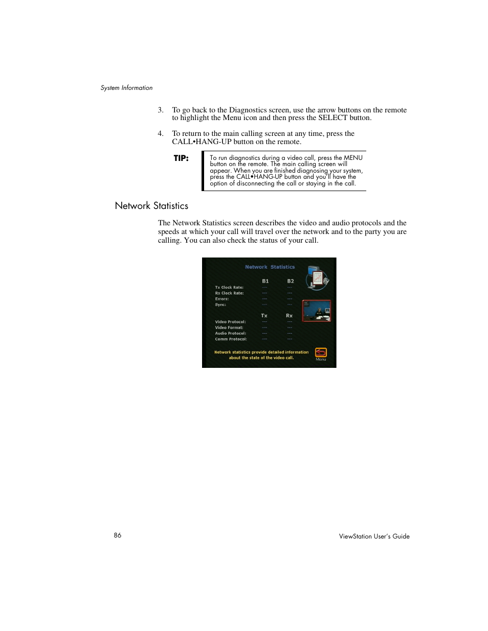 Network statistics | Polycom Viewstation MP User Manual | Page 86 / 140