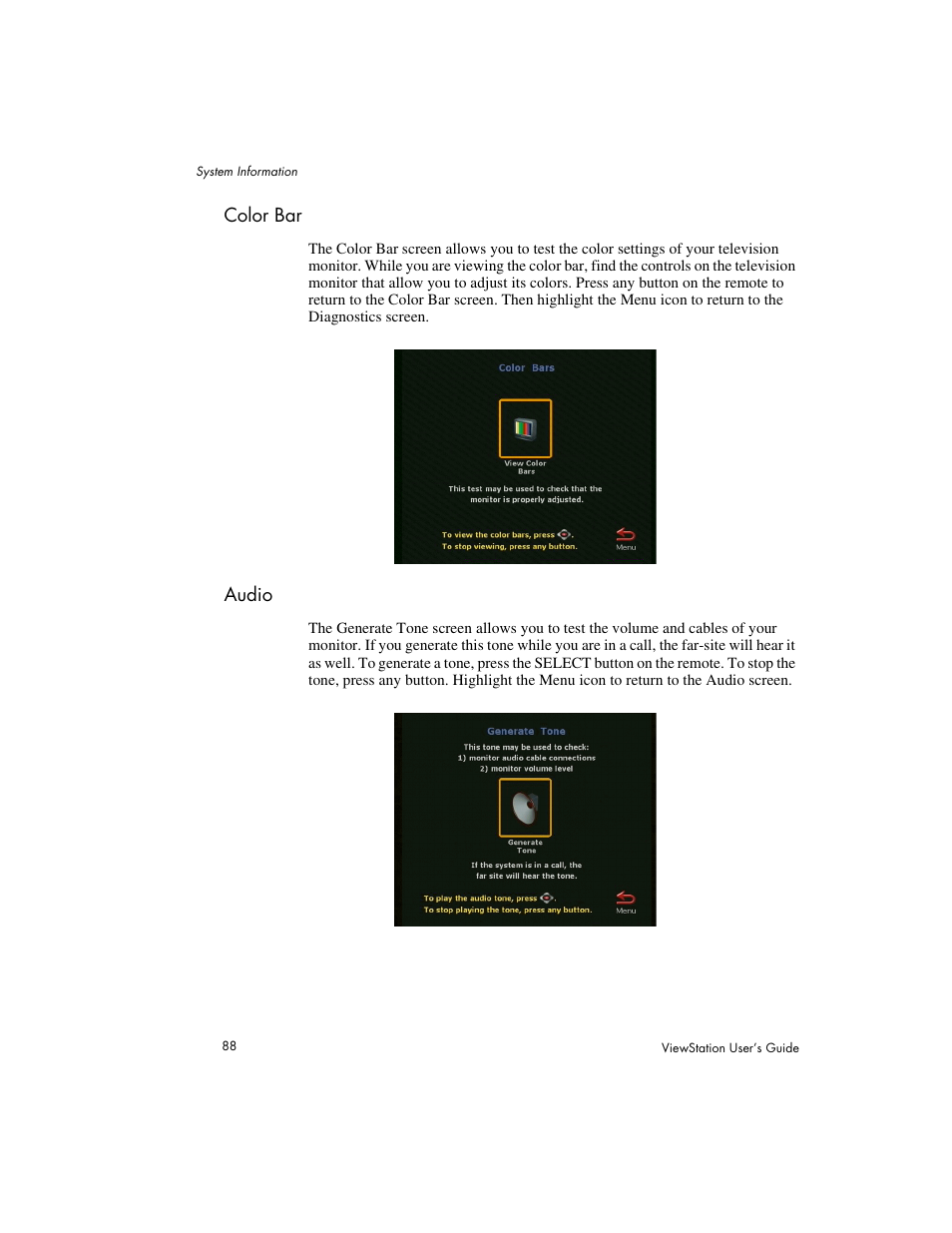 Color bar audio | Polycom Viewstation MP User Manual | Page 88 / 140