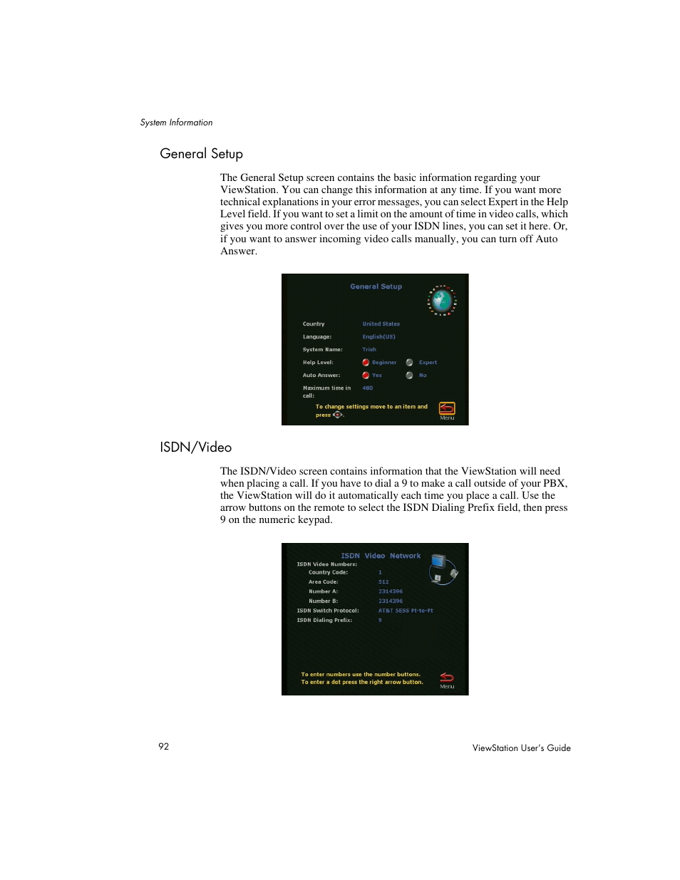 General setup isdn/video | Polycom Viewstation MP User Manual | Page 92 / 140