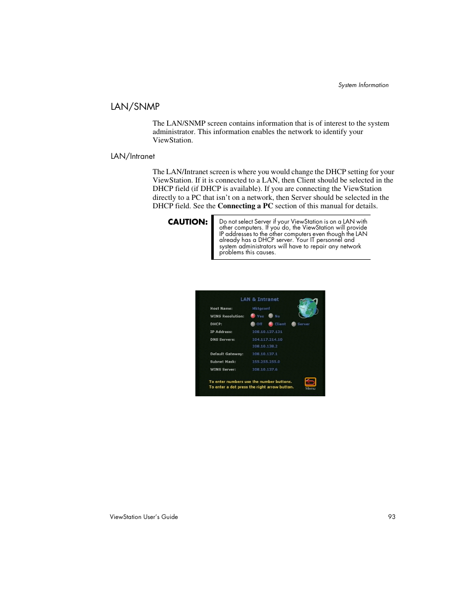 Lan/snmp | Polycom Viewstation MP User Manual | Page 93 / 140