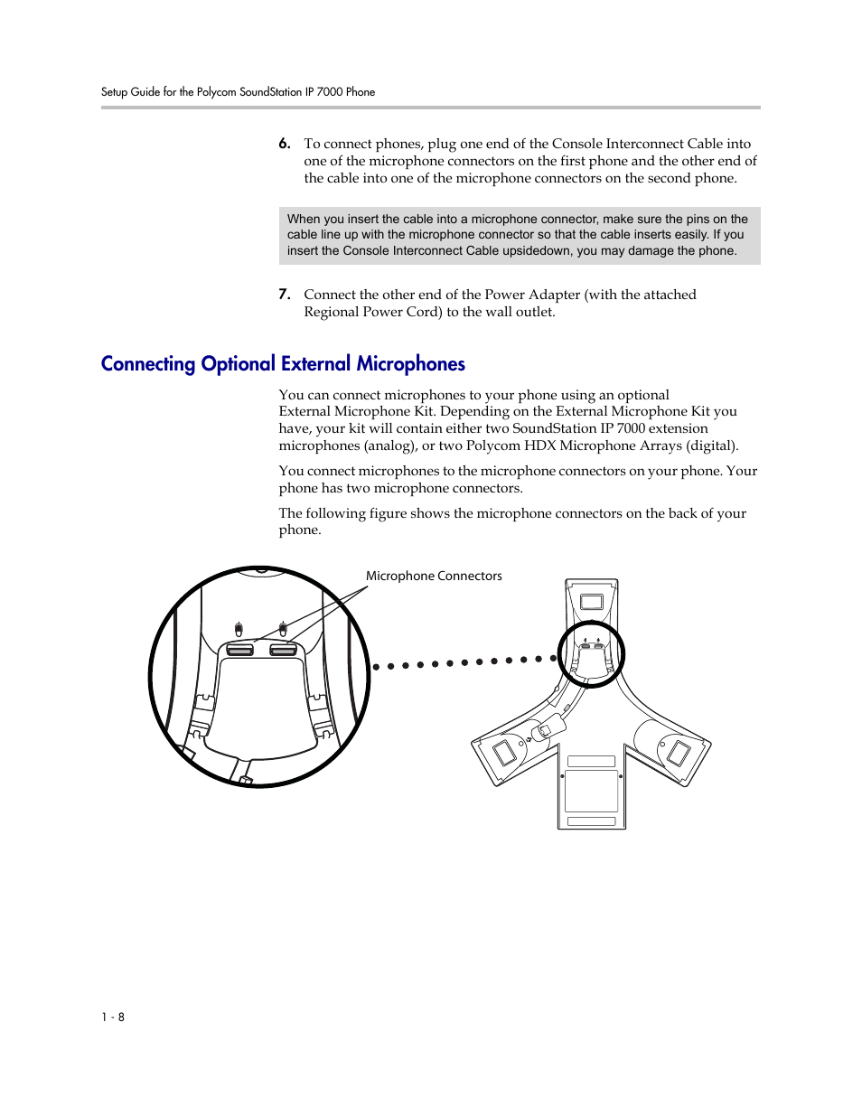 Connecting optional external microphones, Connecting optional external microphones –8 | Polycom SoundStation IP 7000 User Manual | Page 14 / 38