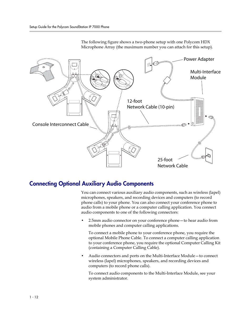 Connecting optional auxiliary audio components, Connecting optional auxiliary audio components –12 | Polycom SoundStation IP 7000 User Manual | Page 18 / 38