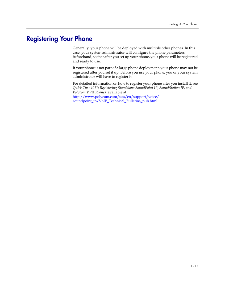 Registering your phone, Registering your phone –17 | Polycom SoundStation IP 7000 User Manual | Page 23 / 38