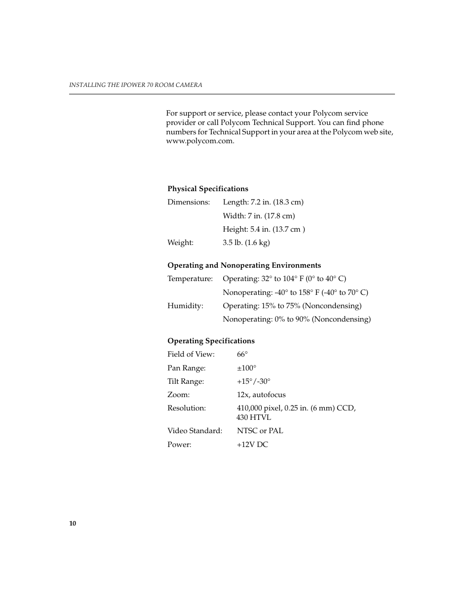 Service and support, Specifications | Polycom IPOWER 70 User Manual | Page 10 / 10