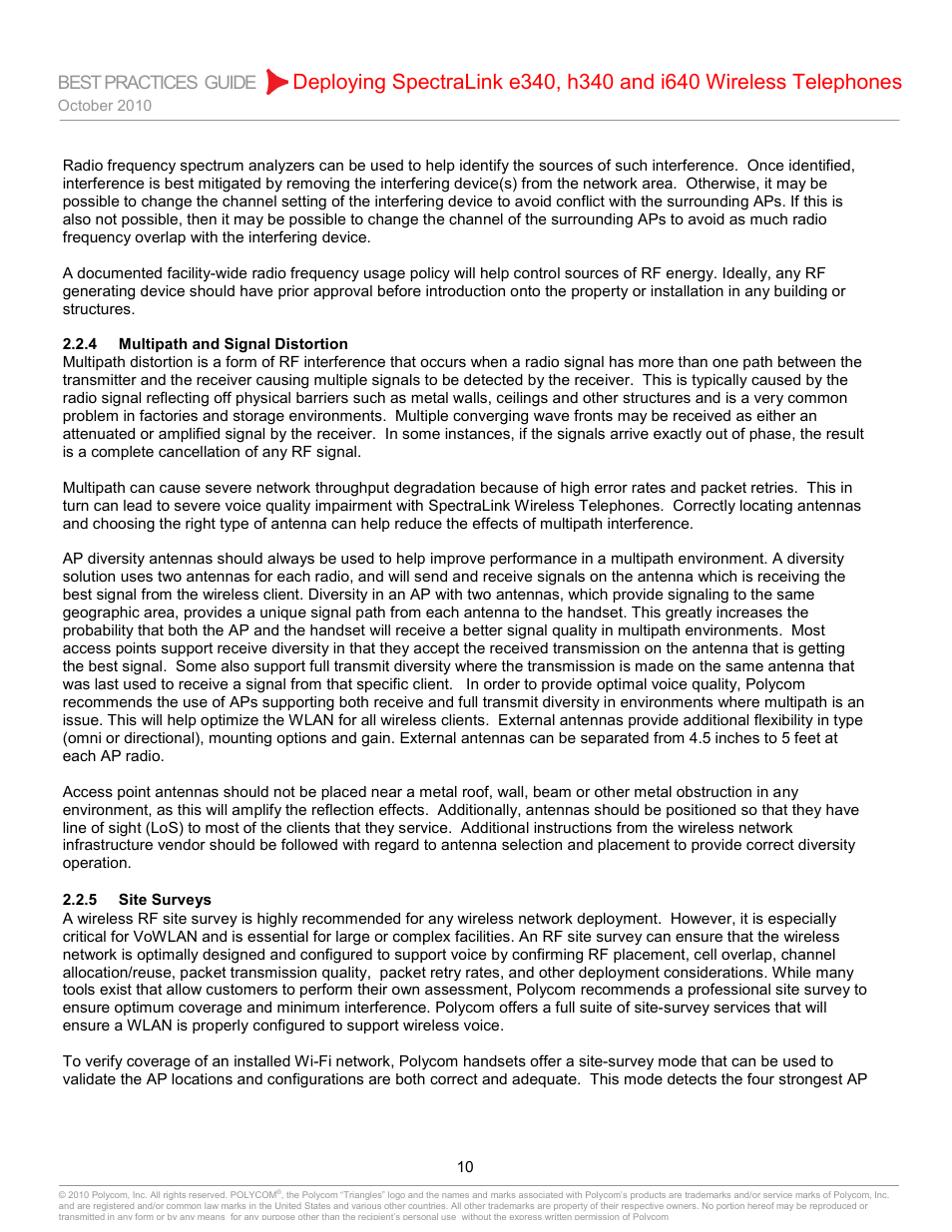 4 multipath and signal distortion, 5 site surveys, Multipath and signal distortion | Site surveys | Polycom H340 User Manual | Page 10 / 30